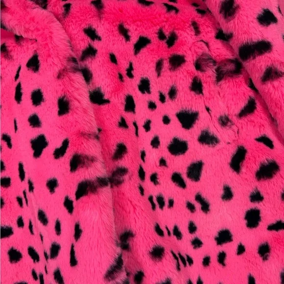 Lazy Oaf Hot Pink Faux Fur Pea Coat with Black Spot Print and Bow - Picture 6 of 9